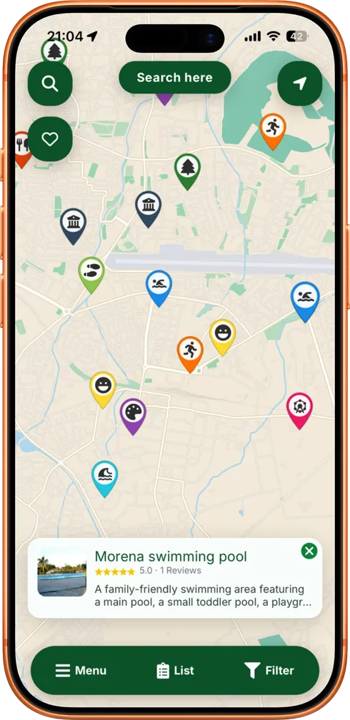 BubbleSpots app — map view showing nearby spots