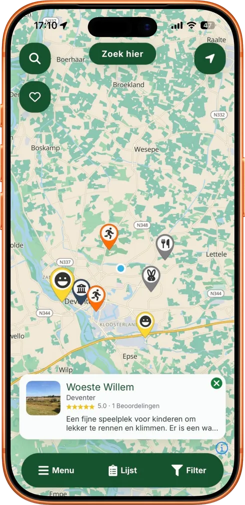 BubbleSpots app — map view showing nearby spots